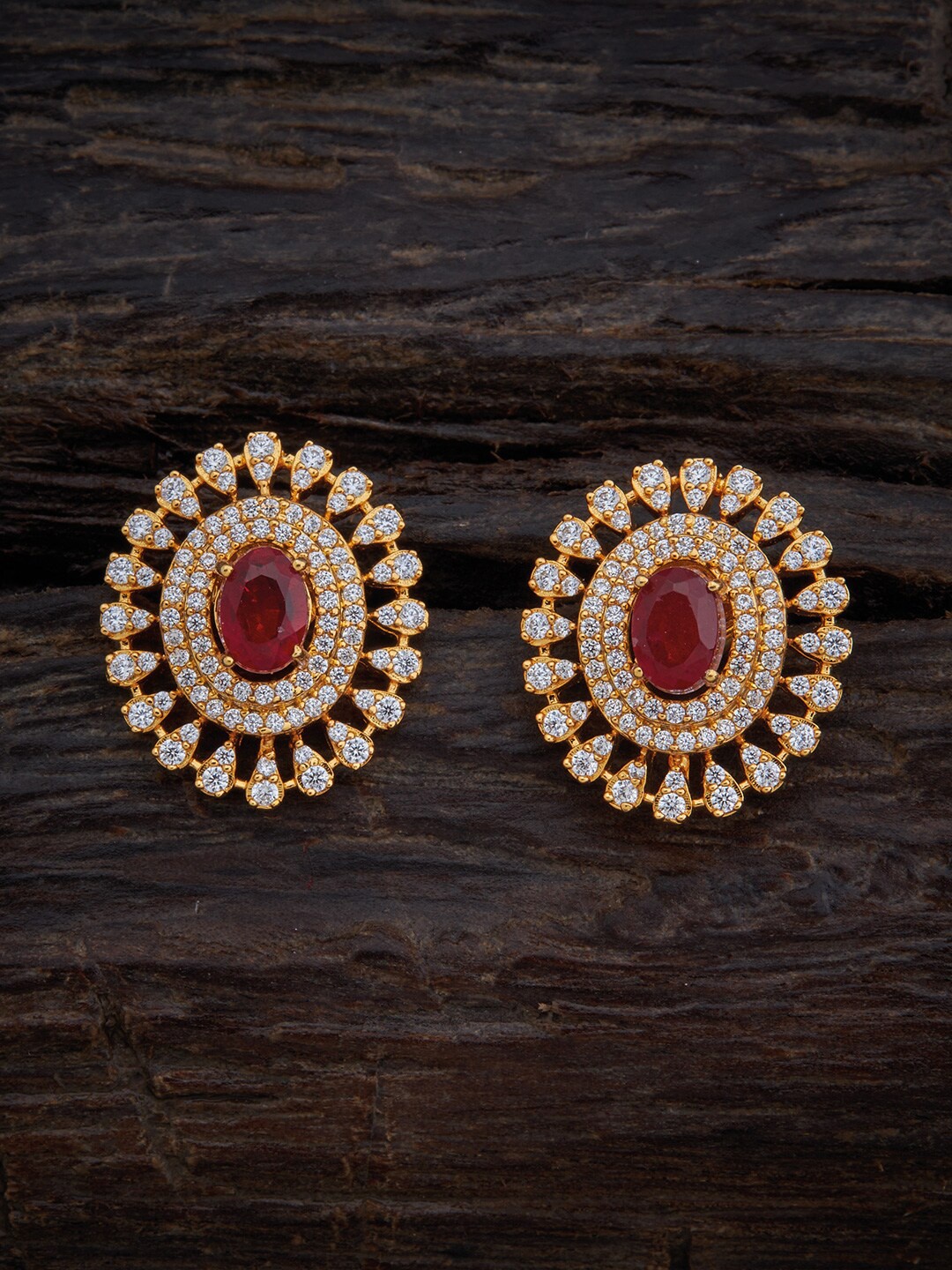 

Kushal's Fashion Jewellery Women Red Gold Plated Oval Studs Earrings