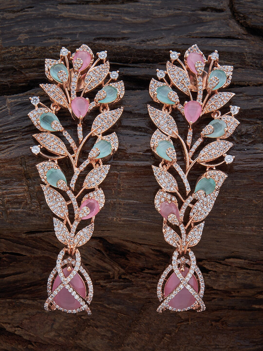 

Kushal's Fashion Jewellery Pink & Rose Gold Plated Leaf Shaped Drop Earrings