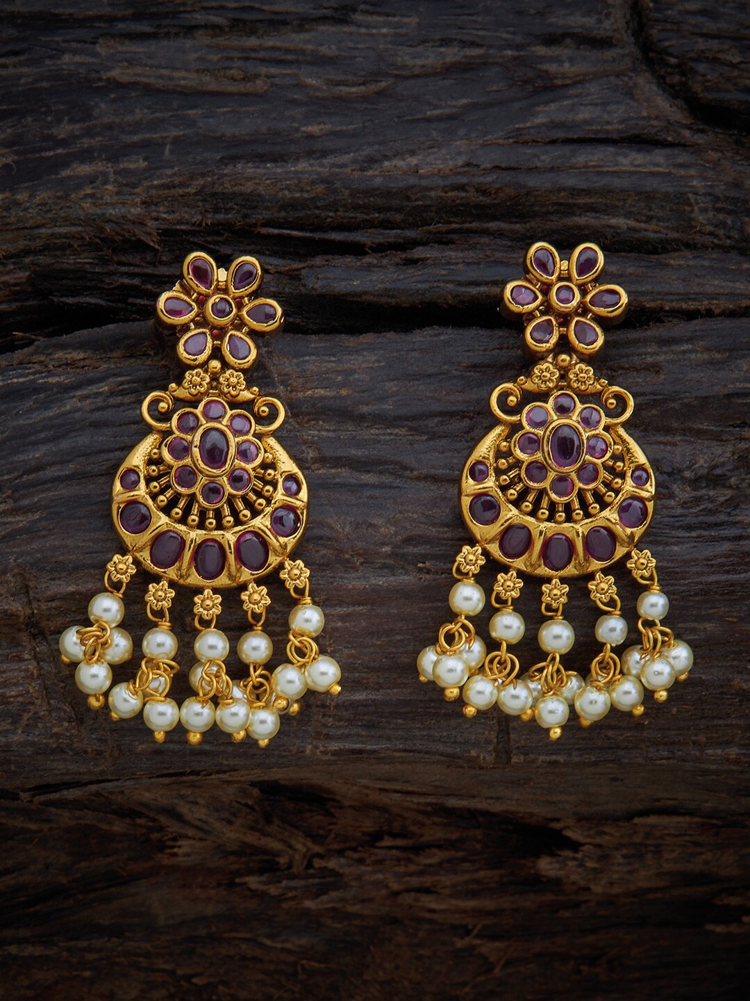 

Kushal's Fashion Jewellery Gold-Toned & Pink Crescent Shaped Drop Earrings