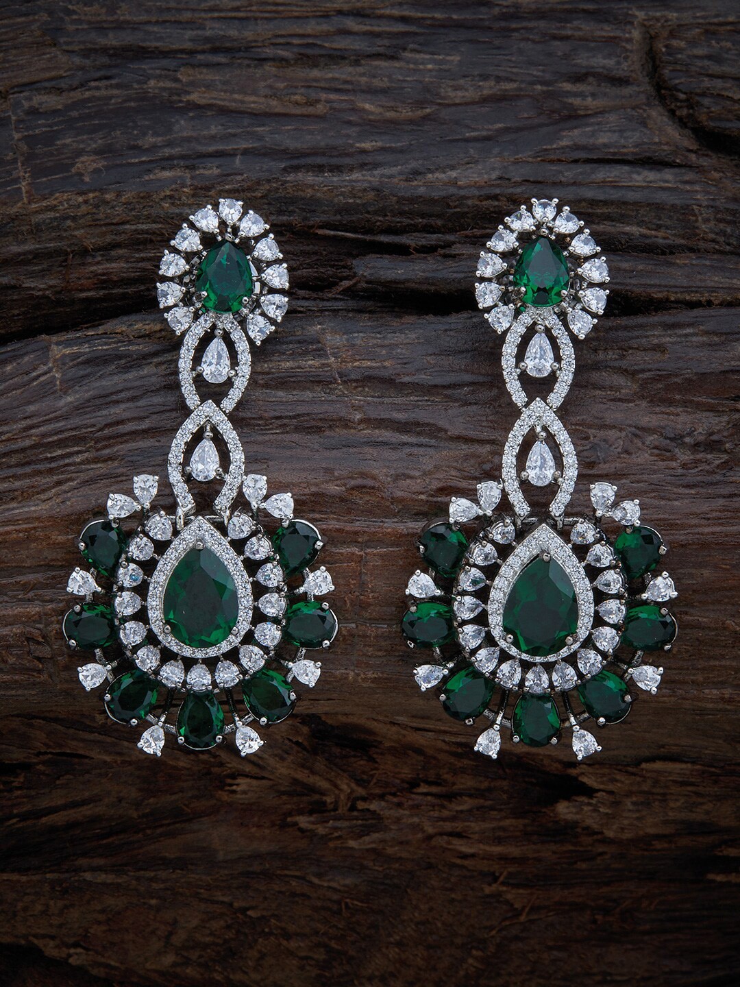 

Kushal's Fashion Jewellery Women Rhodium Plated & Green Floral Drop Earrings, Silver