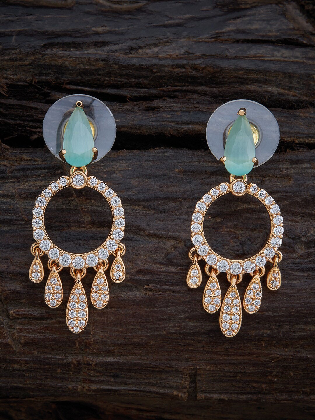 

Kushal's Fashion Jewellery Sea Green & Gold-Toned Circular Drop Earrings