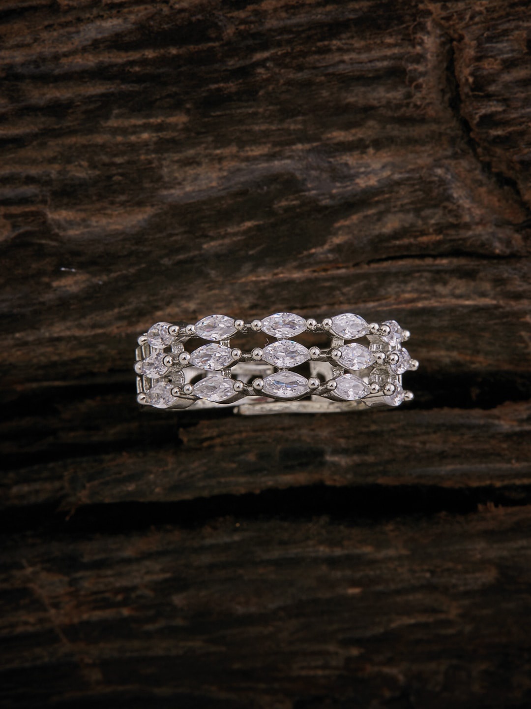 

Kushal's Fashion Jewellery Rhodium-Plated White Cubic Zirconia Studded Finger Ring