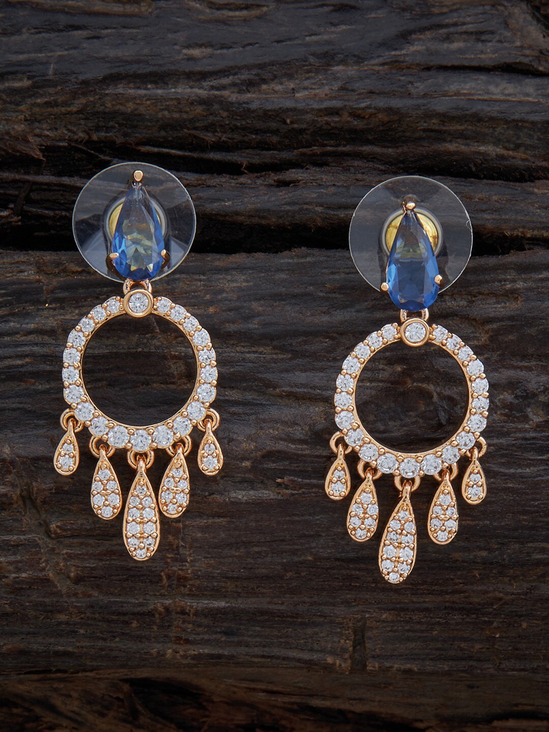 

Kushal's Fashion Jewellery Blue & Gold Plated Circular Drop Earrings