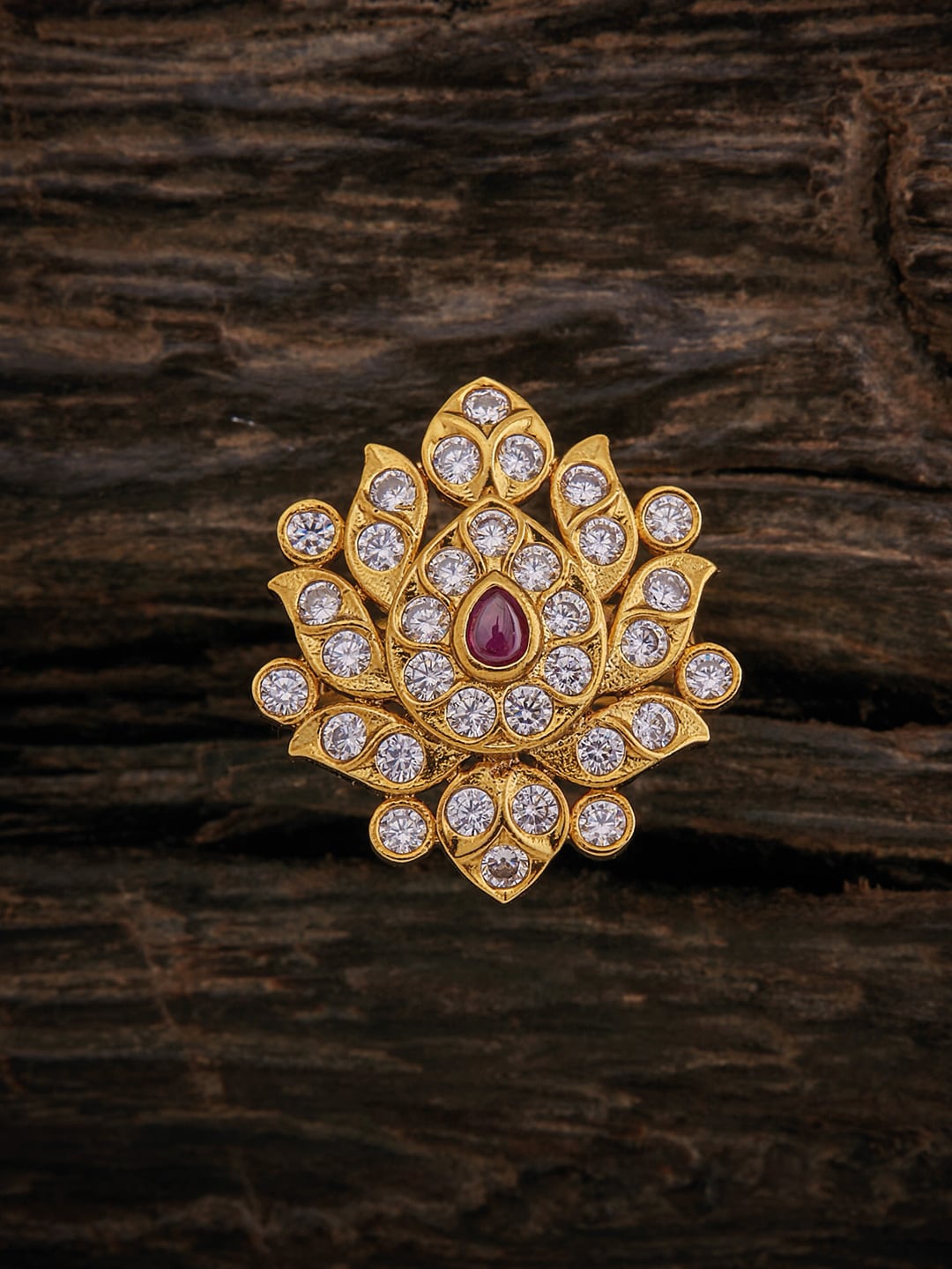

Kushal's Fashion Jewellery Gold-Toned & Red Stone-Studded Finger Ring