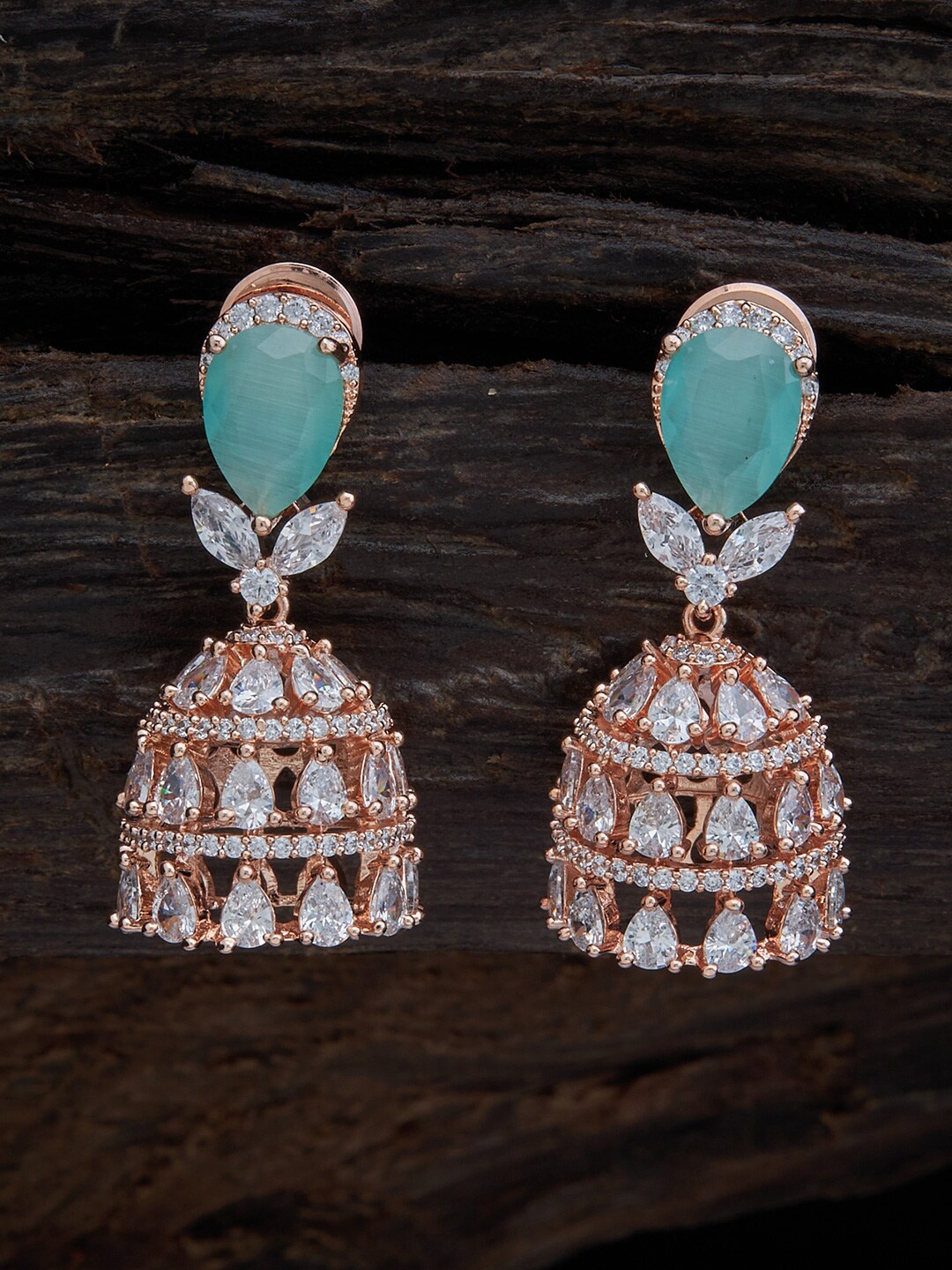 

Kushal's Fashion Jewellery Sea Green & Rose Gold Dome Shaped Jhumkas Earrings