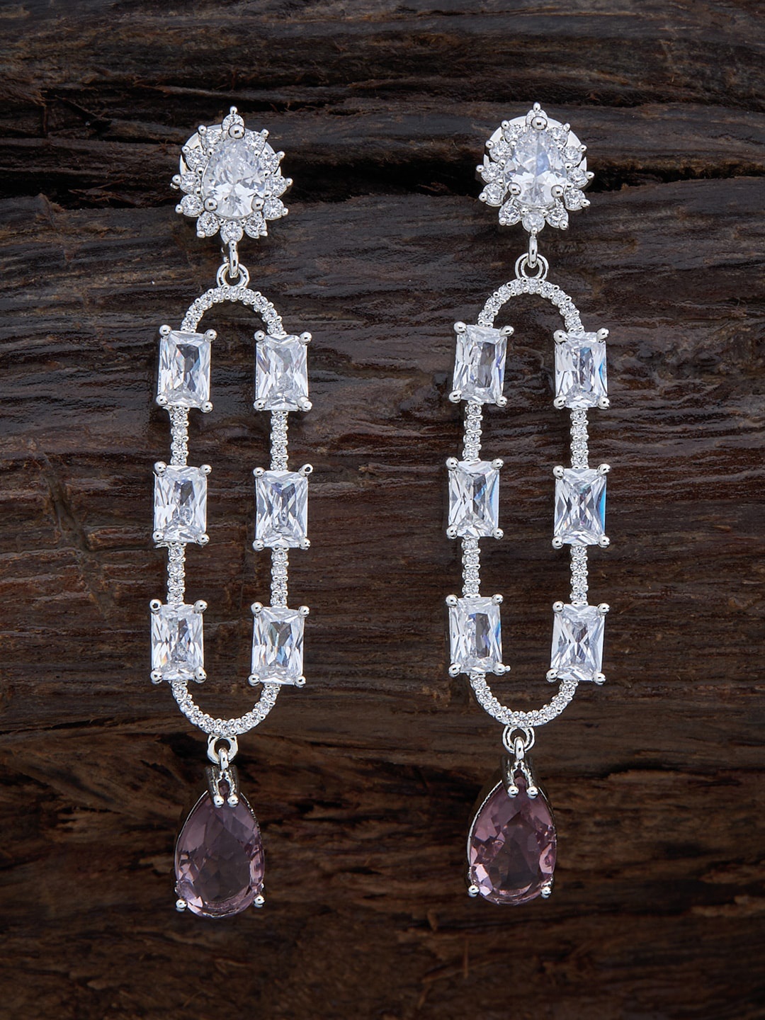 

Kushal's Fashion Jewellery White & Purple Contemporary Cubic Zirconia Drop Earrings