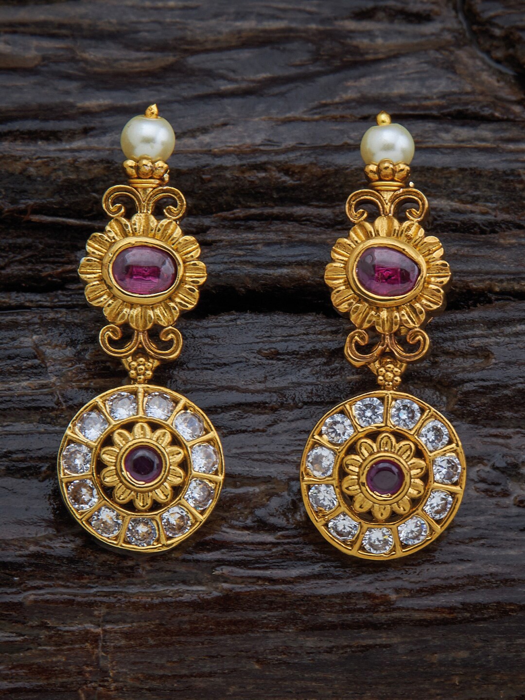 

Kushal's Fashion Jewellery Red & Gold-Toned Circular Drop Earrings