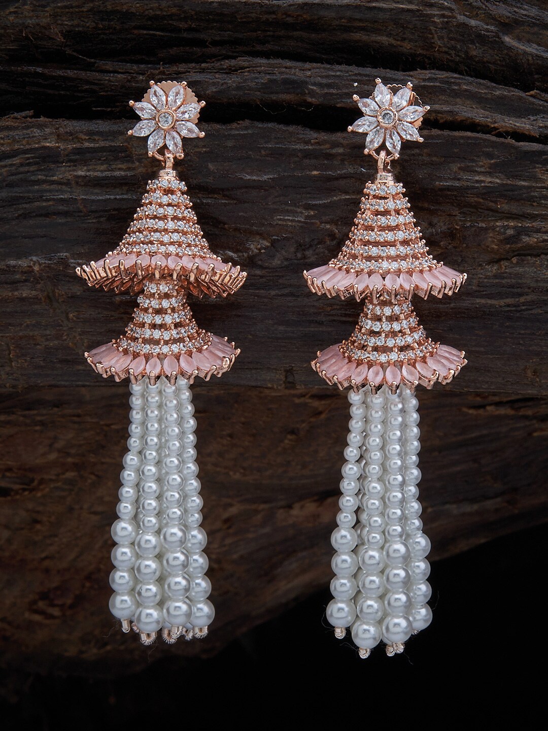 

Kushal's Fashion Jewellery Pink Contemporary Beaded Jhumkas Earrings