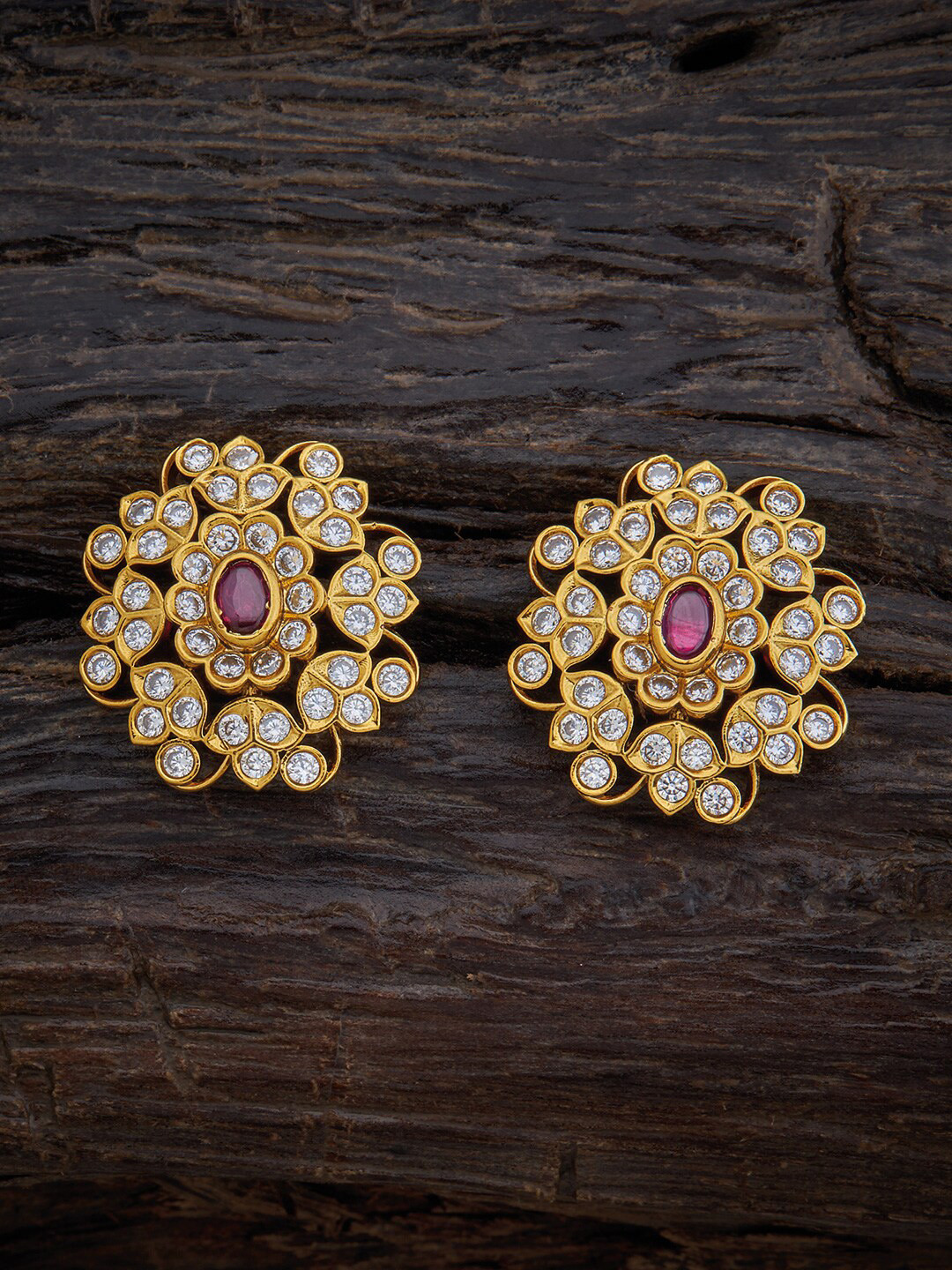 

Kushal's Fashion Jewellery Gold-Toned & Red Floral Studs Earrings