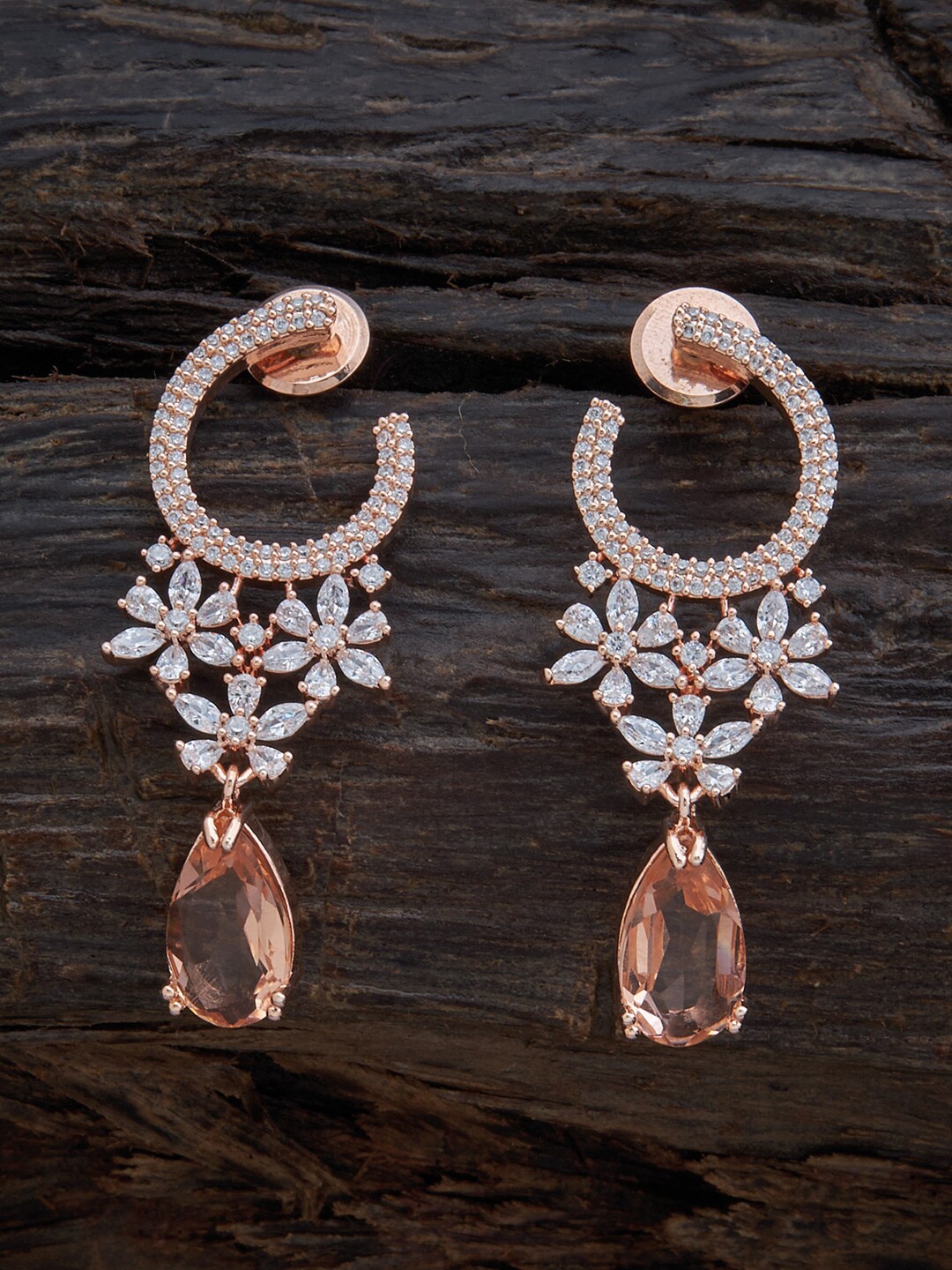 

Kushal's Fashion Jewellery Champagne and White Floral Cubic Zirconia Drop Earrings