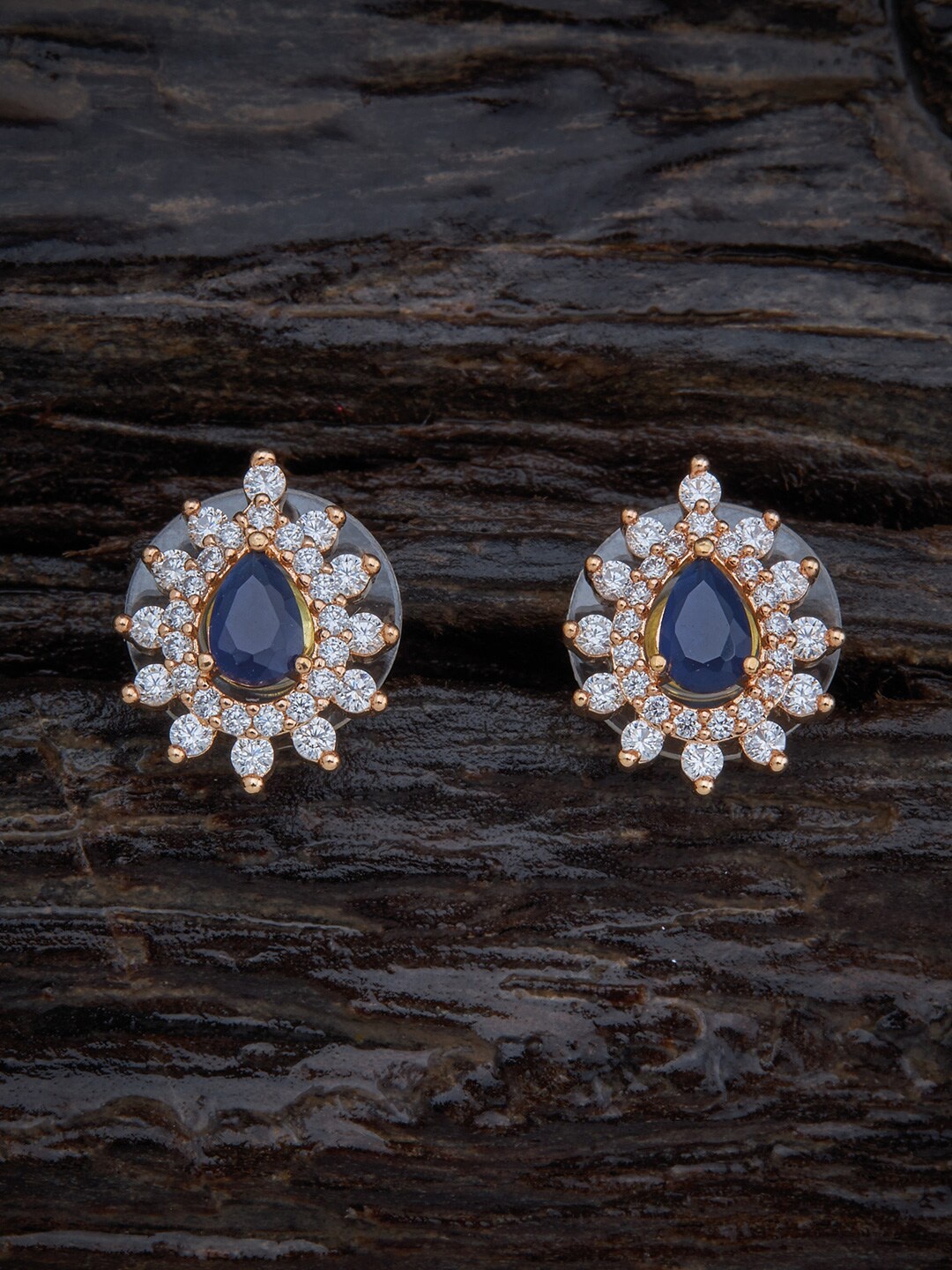 

Kushal's Fashion Jewellery Blue & white Cubic Zirconia Studded Gold-Plated Studs Earrings