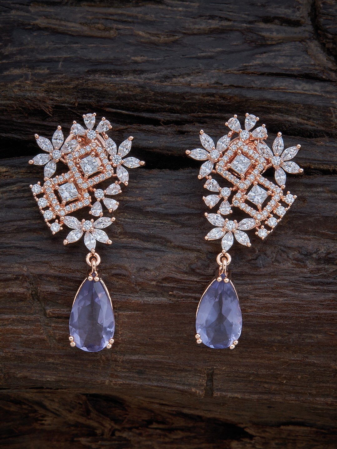 

Kushal's Fashion Jewellery Lavender & Rose Gold Plated Floral Drop Earrings