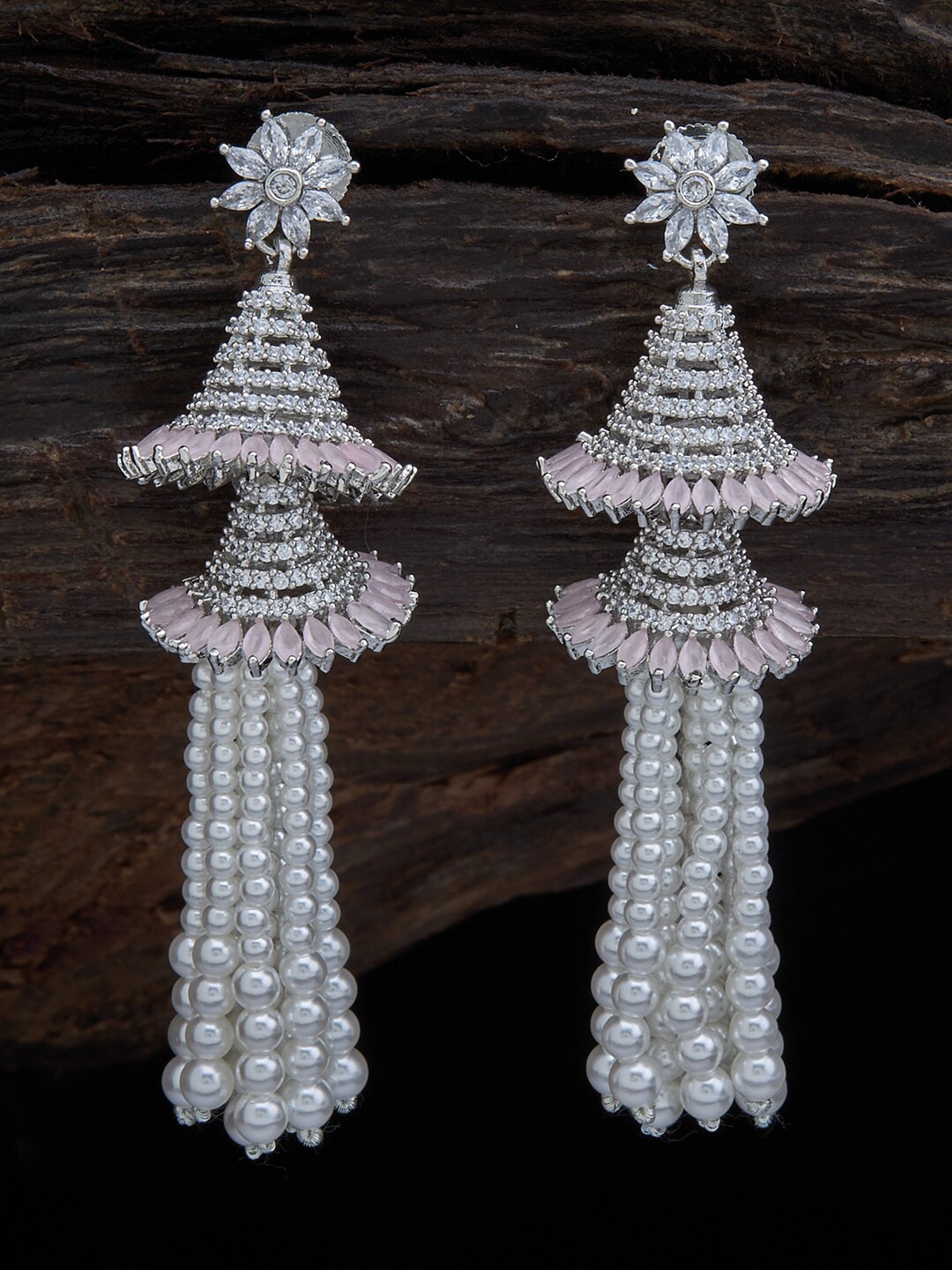 

Kushal's Fashion Jewellery Pink & Silver-Toned Contemporary Drop Earrings