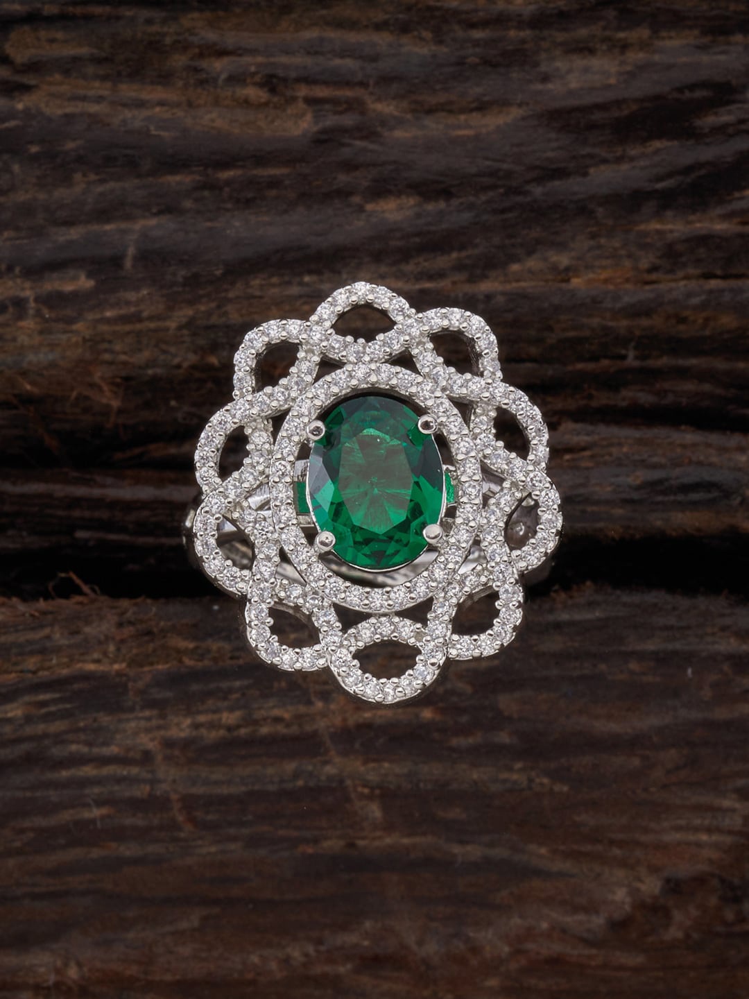 

Kushal's Fashion Jewellery Women Rhodium-Plated Silver-Toned & Green Finger Ring