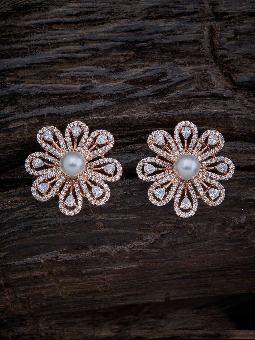 

Kushal's Fashion Jewellery White & Rose Gold Plated Floral Studs Earrings