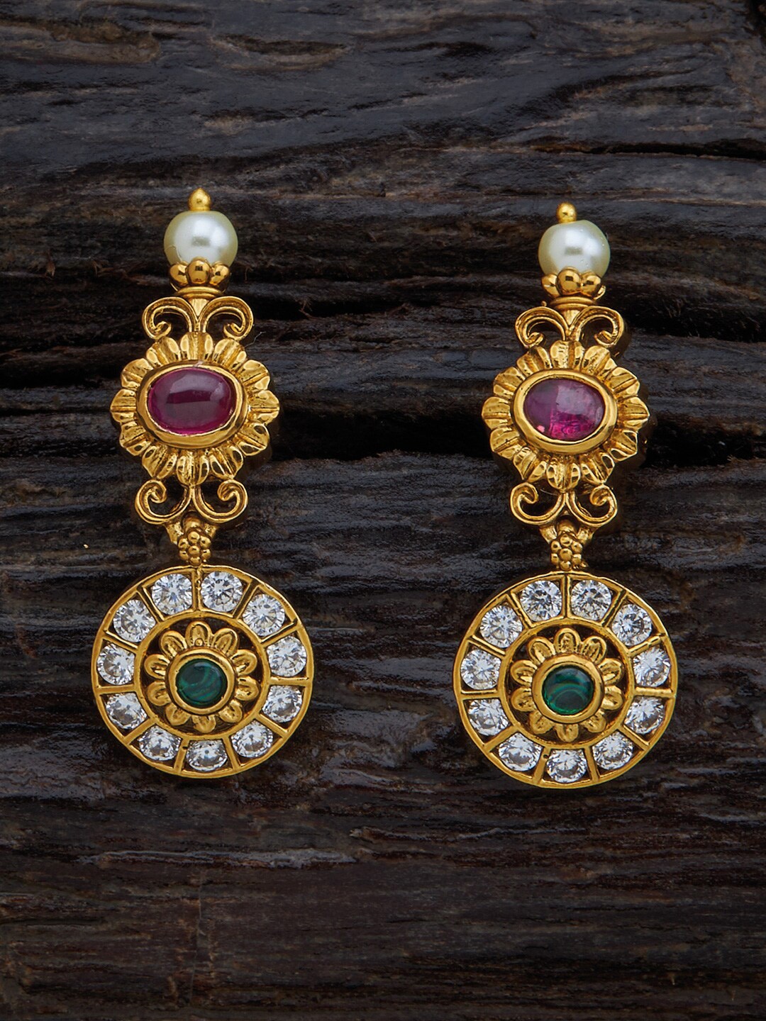 

Kushal's Fashion Jewellery Red & Gold-Toned Circular Drop Earrings