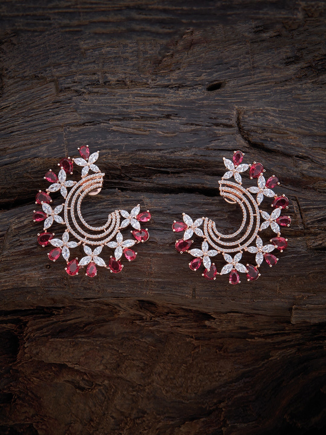 

Kushal's Fashion Jewellery Red & White Rose Gold-Plated Floral Studs Earrings