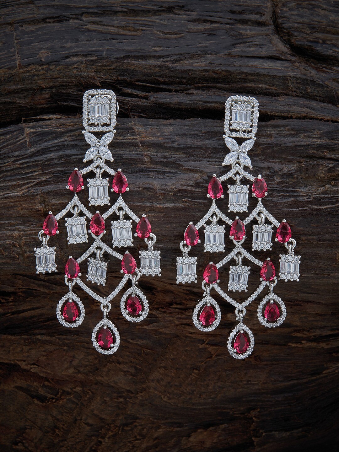 

Kushal's Fashion Jewellery Pink & White Teardrop Shaped Cubic Zirconia Drop Earrings