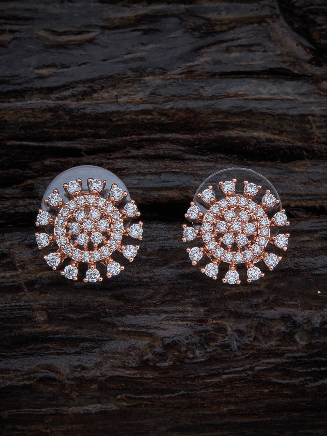 

Kushal's Fashion Jewellery Rose-Gold Plated White Cubic Zirconia Classic Studs Earrings