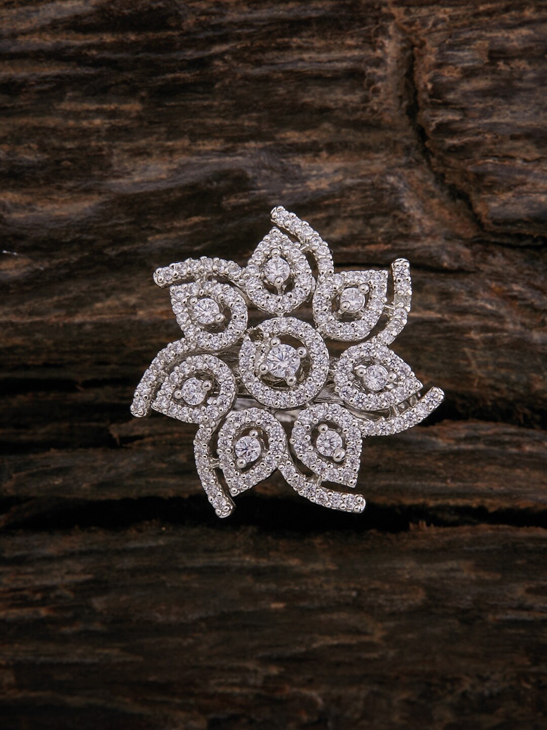 

Kushal's Fashion Jewellery Rhodium-Plated White Cubic Zirconia Studded Finger Ring