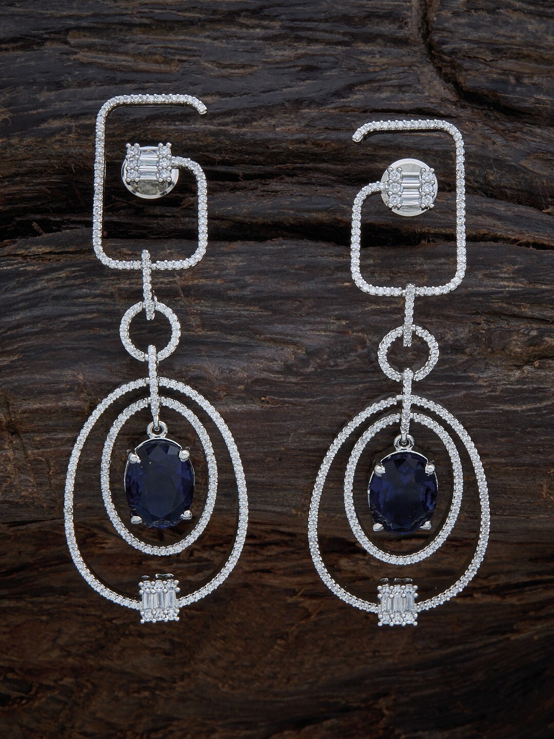 

Kushal's Fashion Jewellery Blue Oval Rhodium Plated Drop Earrings