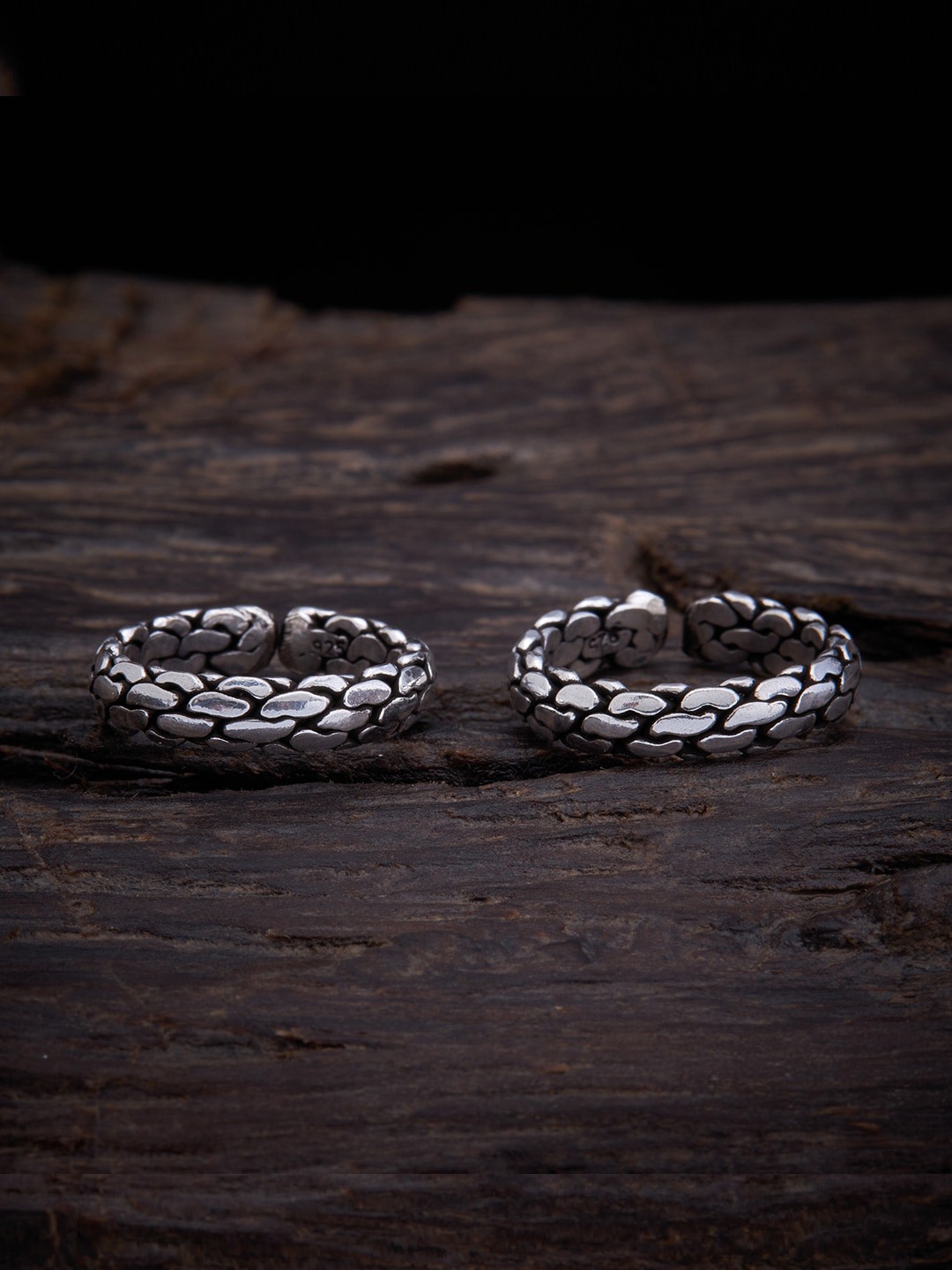 

Kushal's Fashion Jewellery Women Set Of 2 92.5 Sterling Silver- Plated Oxidized Toe Rings