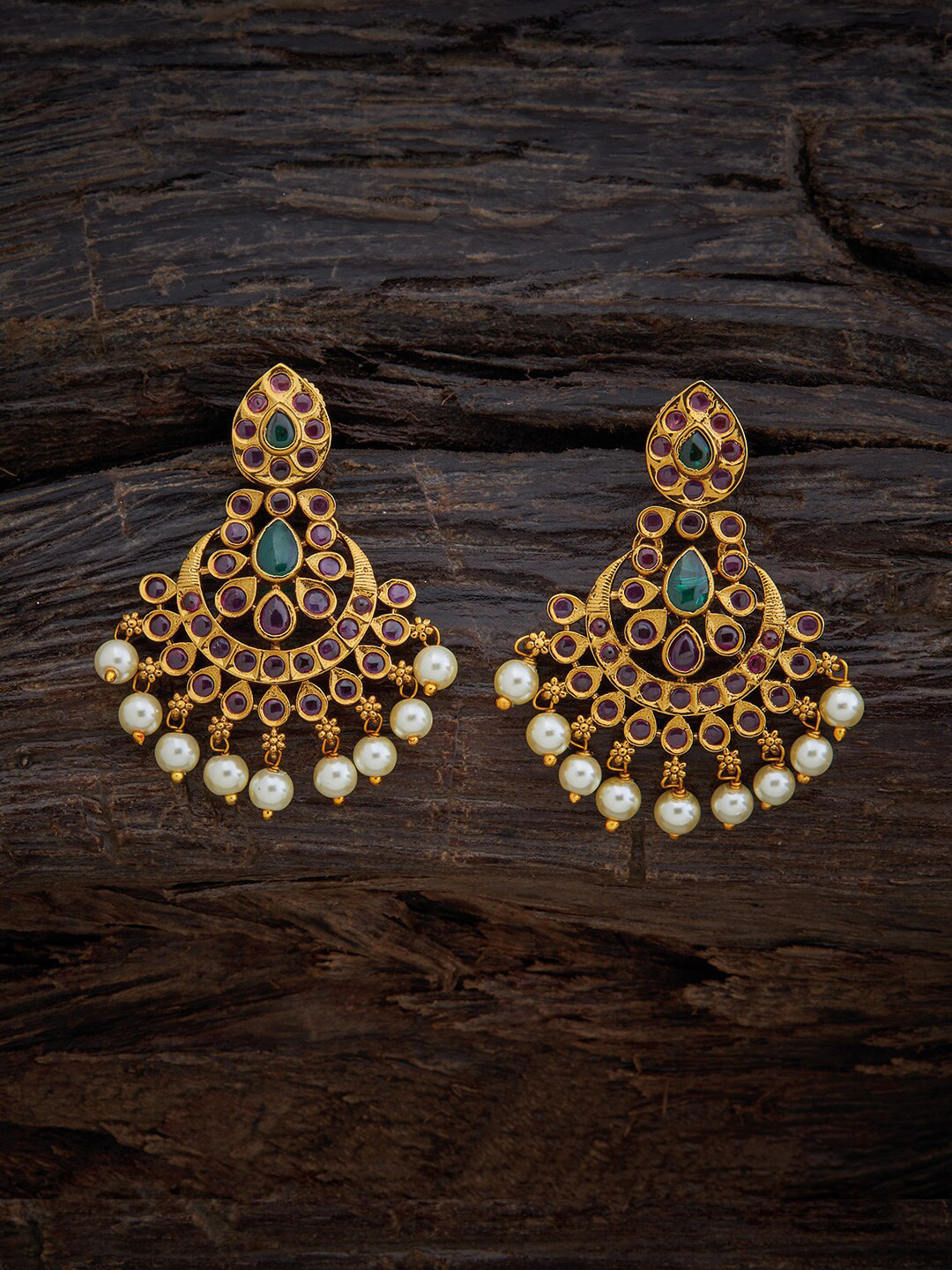 

Kushal's Fashion Jewellery Red & Gold Plated Crescent Shaped Drop Earrings