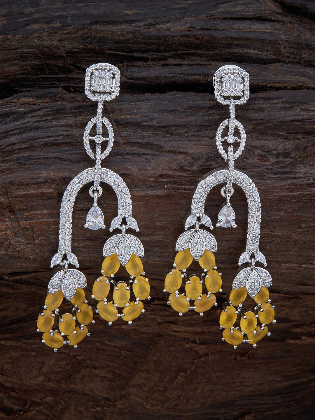

Kushal's Fashion Jewellery Women Rhodium Plated & Yellow Contemporary Drop Earrings, Silver
