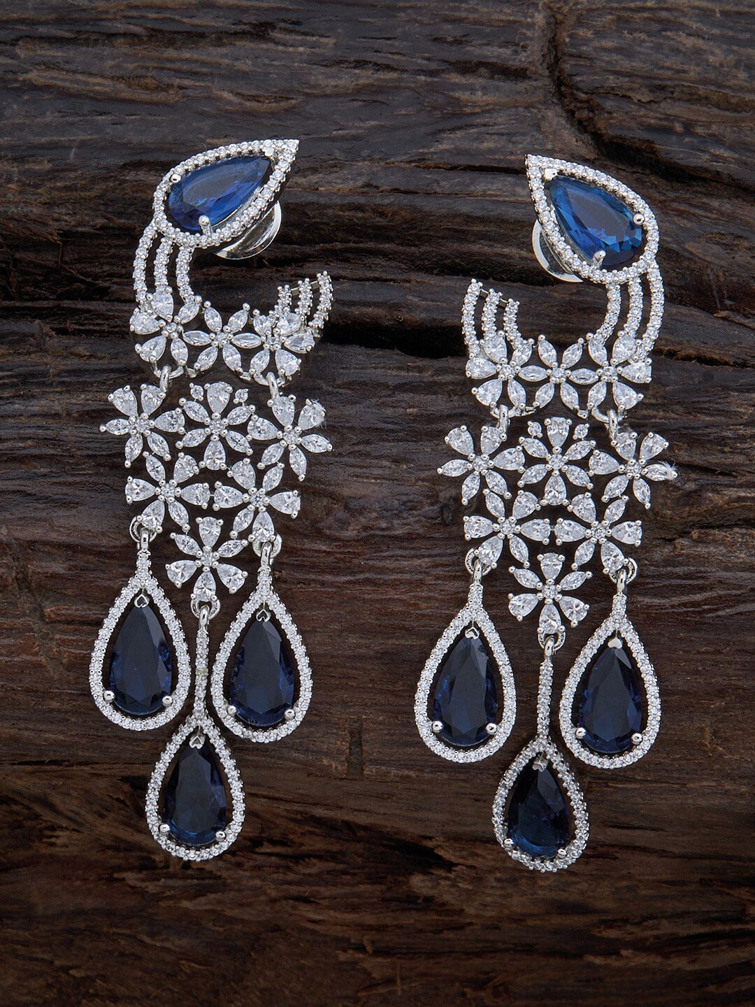 

Kushal's Fashion Jewellery Blue & Silver-Toned Teardrop Shaped Drop Earrings