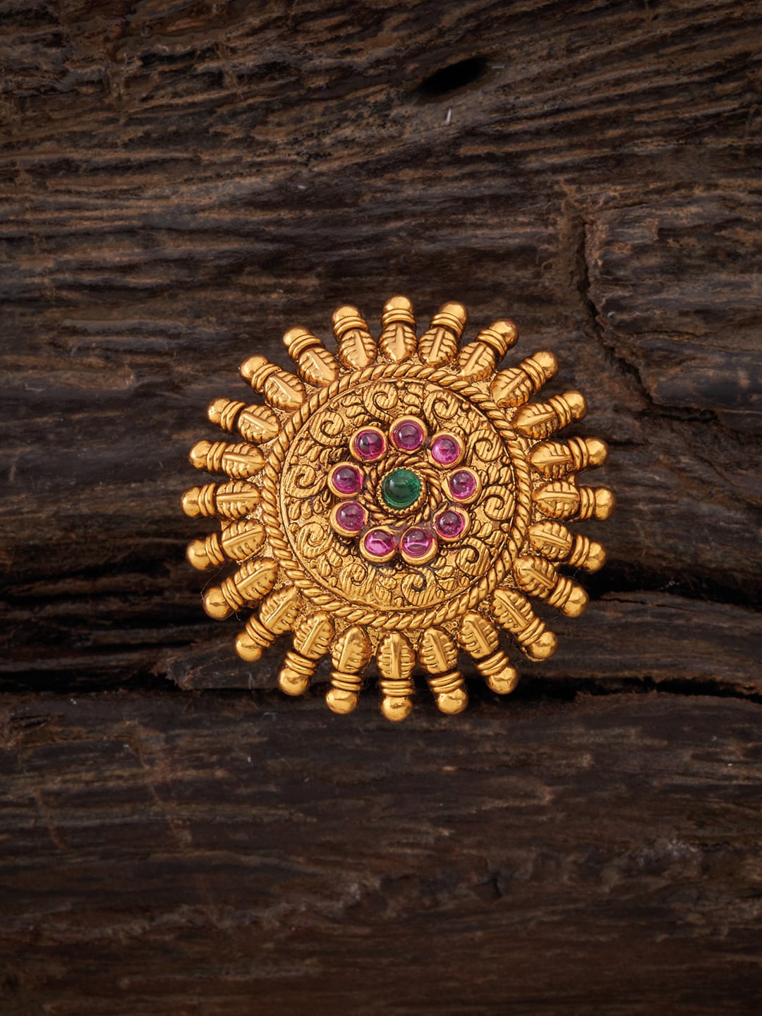 

Kushal's Fashion Jewellery Gold-Toned Pink & Green Stone Studded Bridal Finger Ring