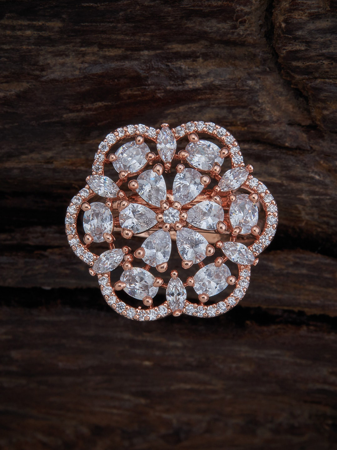 

Kushal's Fashion Jewellery Women Rose Gold-Plated White CZ Stone Adjustable Finger Ring