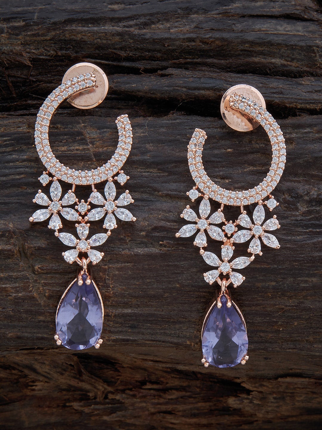 

Kushal's Fashion Jewellery Women Rose Gold & White Floral Drop Earrings