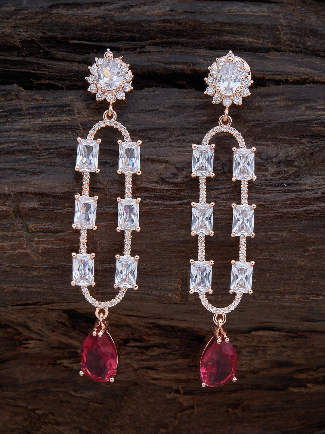 

Kushal's Fashion Jewellery Green & Rose Plated Gold Contemporary Drop Earrings