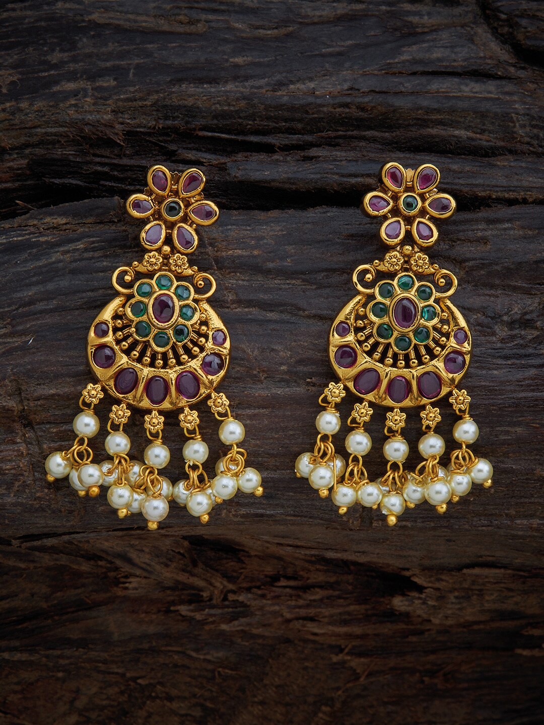

Kushal's Fashion Jewellery Gold-Toned & Red Crescent Shaped Drop Earrings