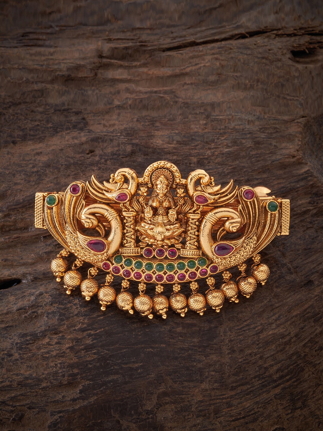 

Kushal's Fashion Jewellery Women Red & Green Stones Embellished French Barrette