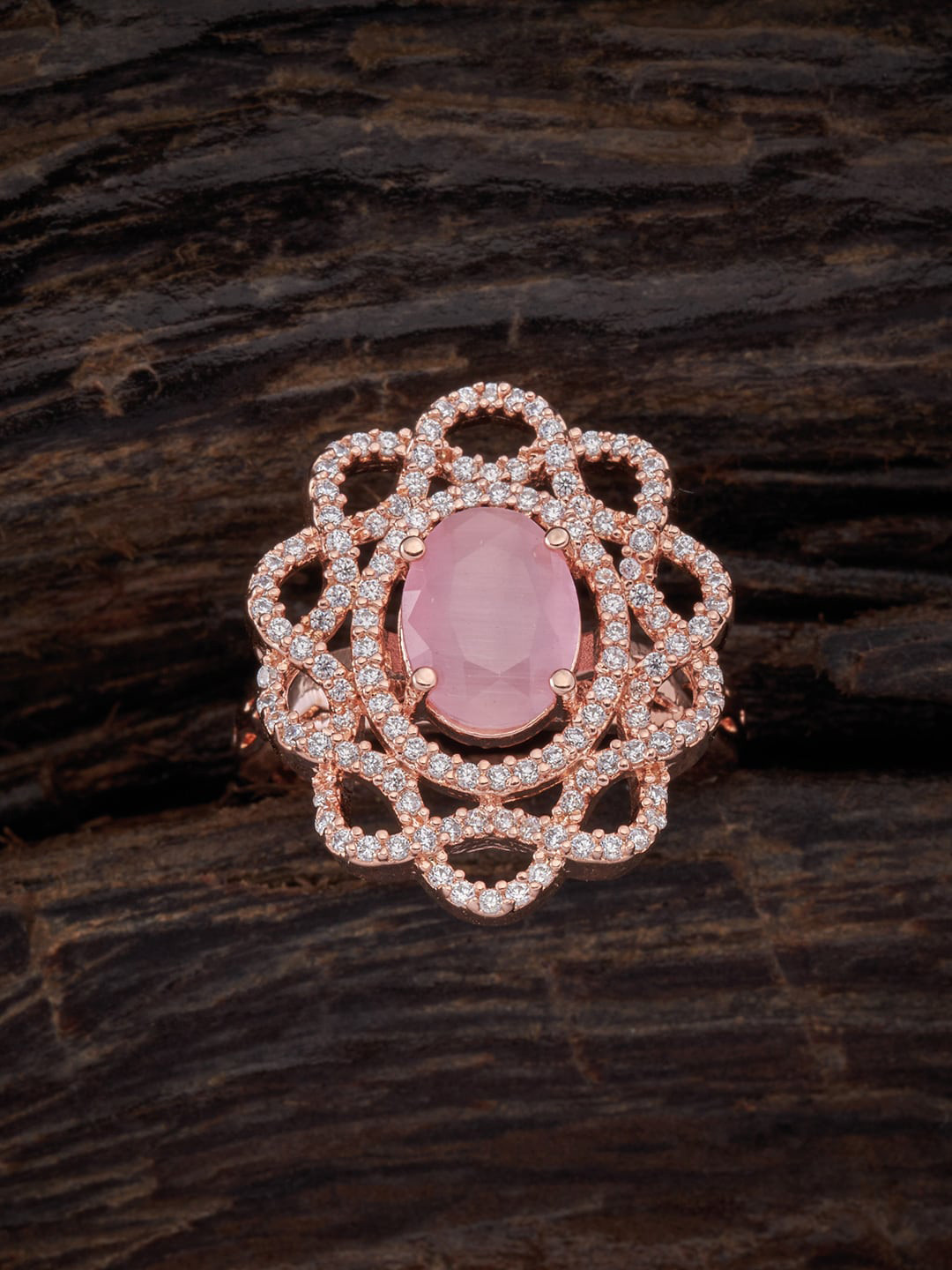 

Kushal's Fashion Jewellery Rose Gold-Plated Pink CZ Stones Studded Ring