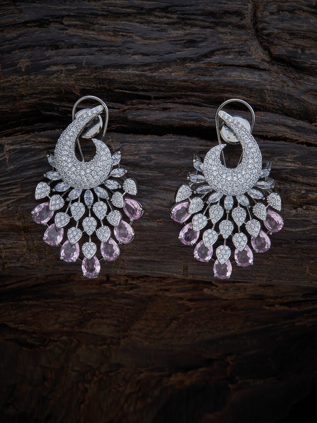 

Kushal's Fashion Jewellery Pink & White Peacock Shaped Studs Earrings