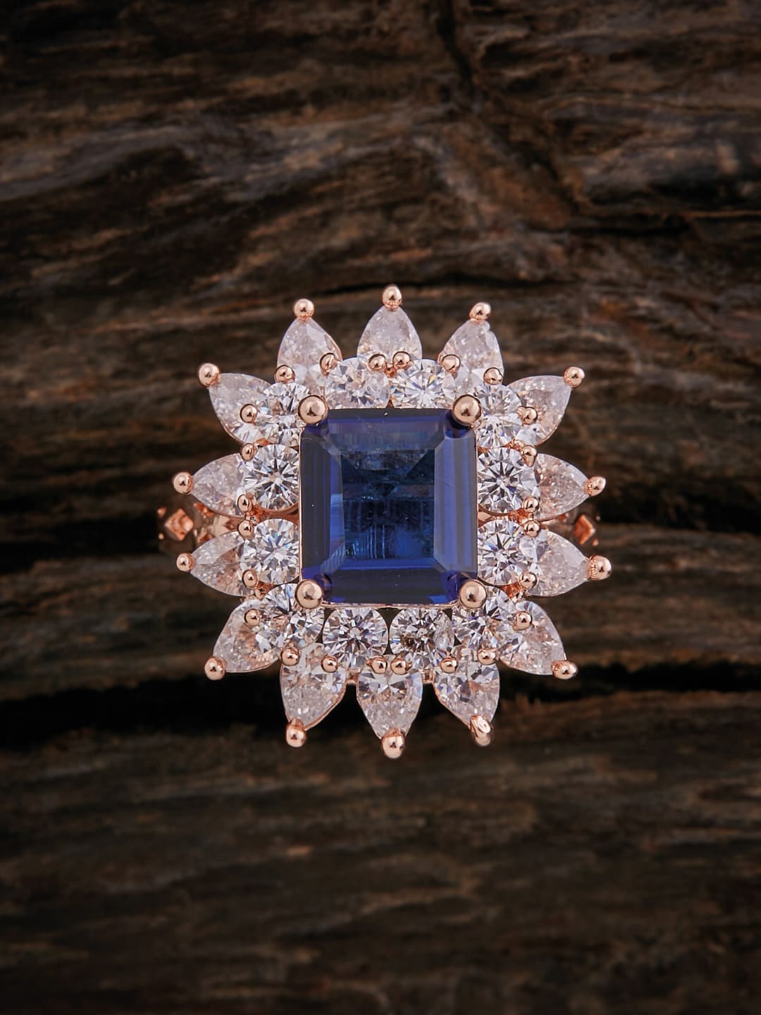 

Kushal's Fashion Jewellery Rose Gold- Plated Blue CZ-Studded Finger Ring
