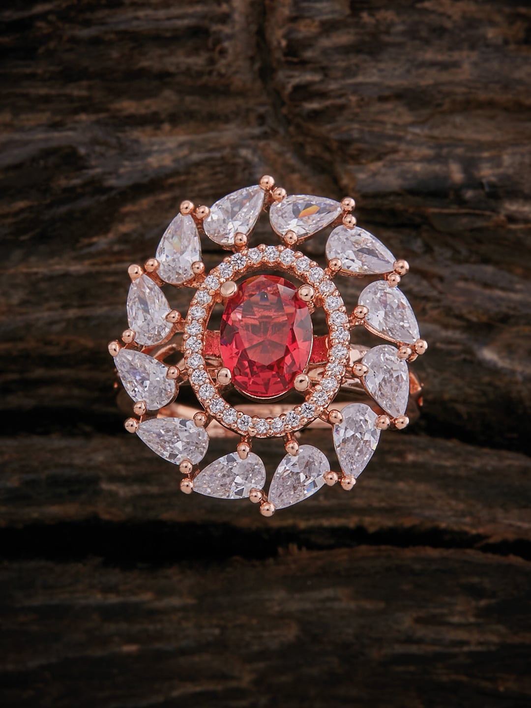 

Kushal's Fashion Jewellery Rose Gold-Plated CZ-Studded Finger Ring
