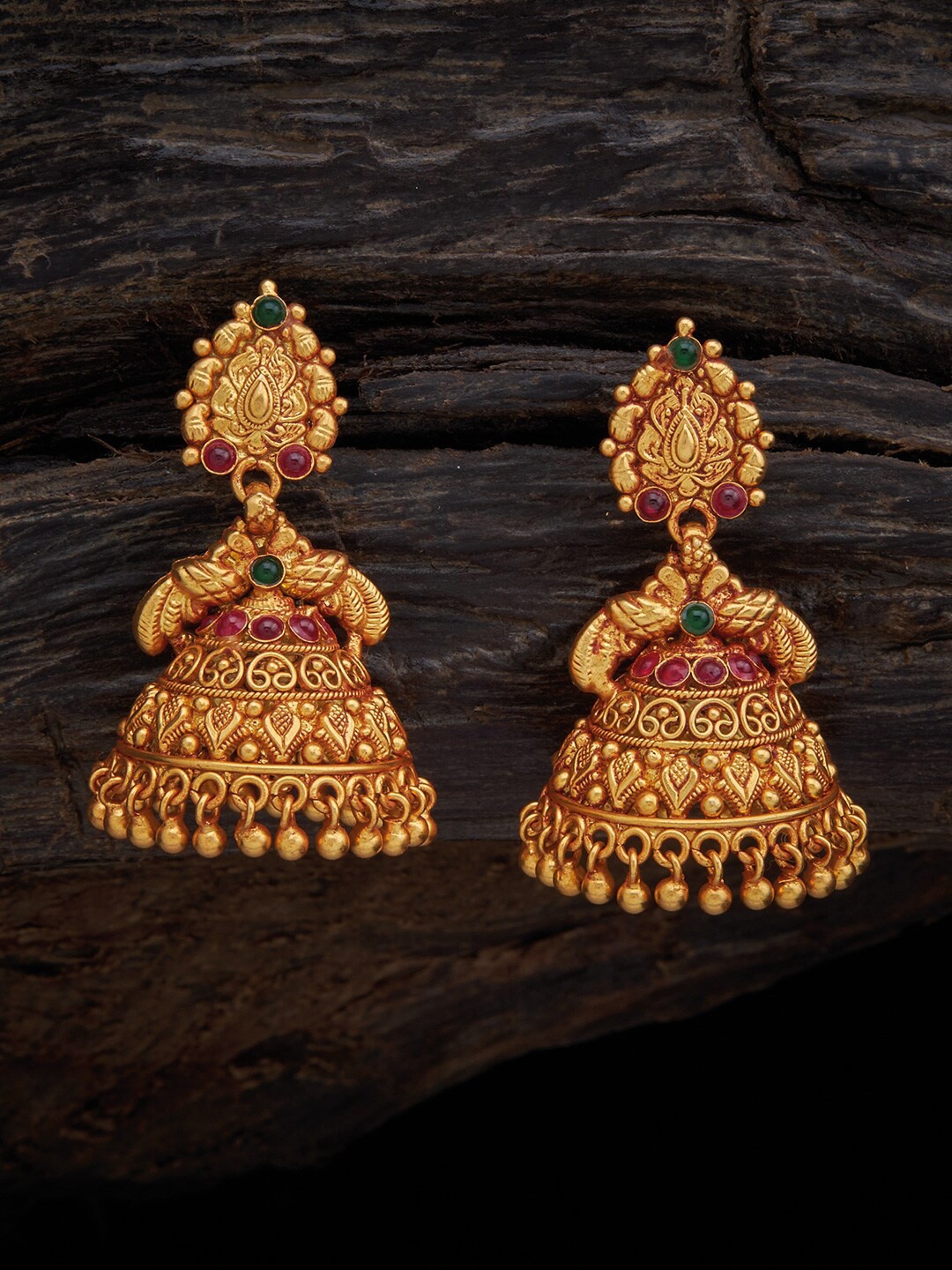 

Kushal's Fashion Jewellery Women Gold-Toned & Red Classic Jhumkas Earrings