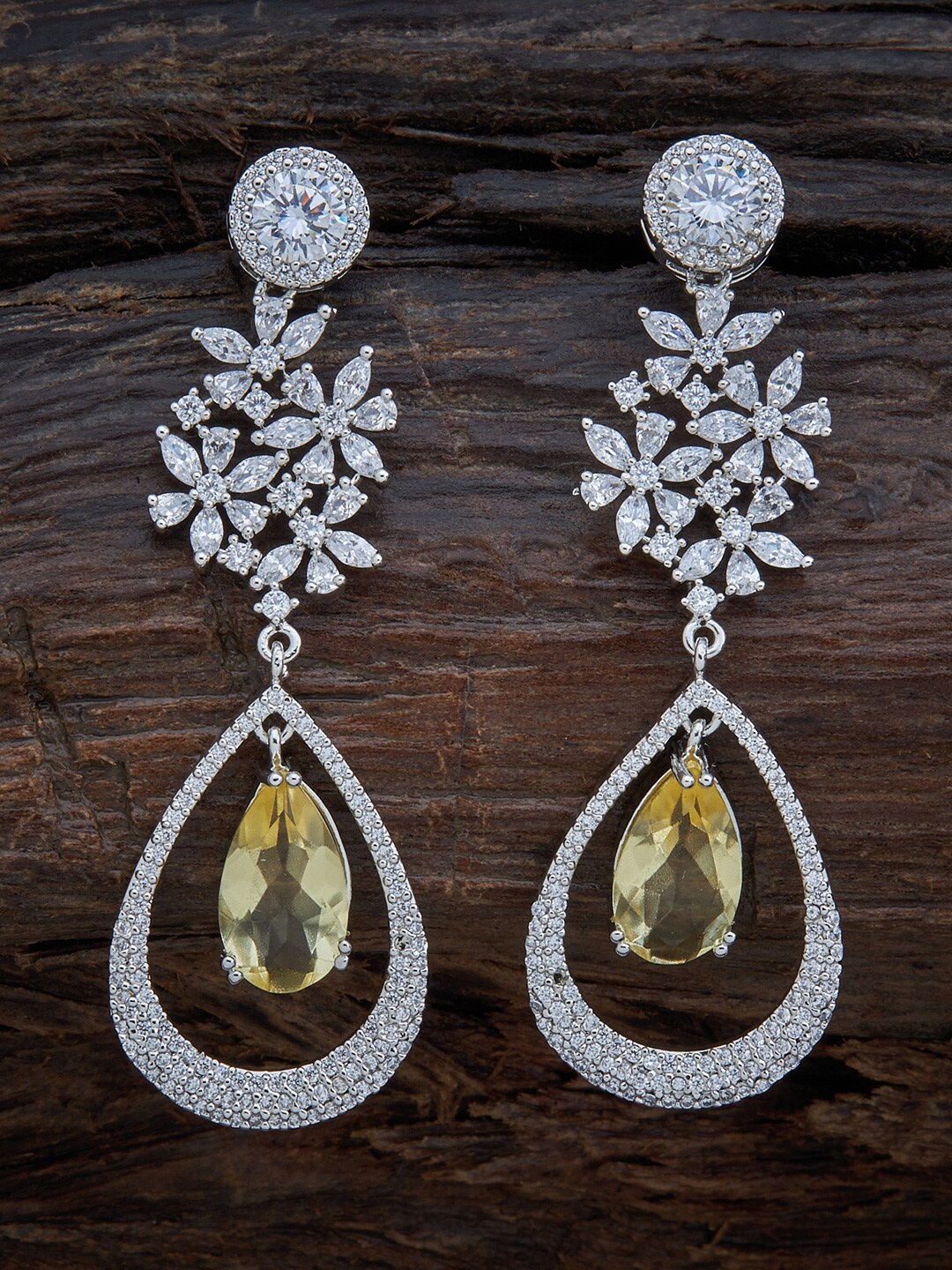 

Kushal's Fashion Jewellery Yellow & Silver Plated Teardrop Shaped Drop Earrings