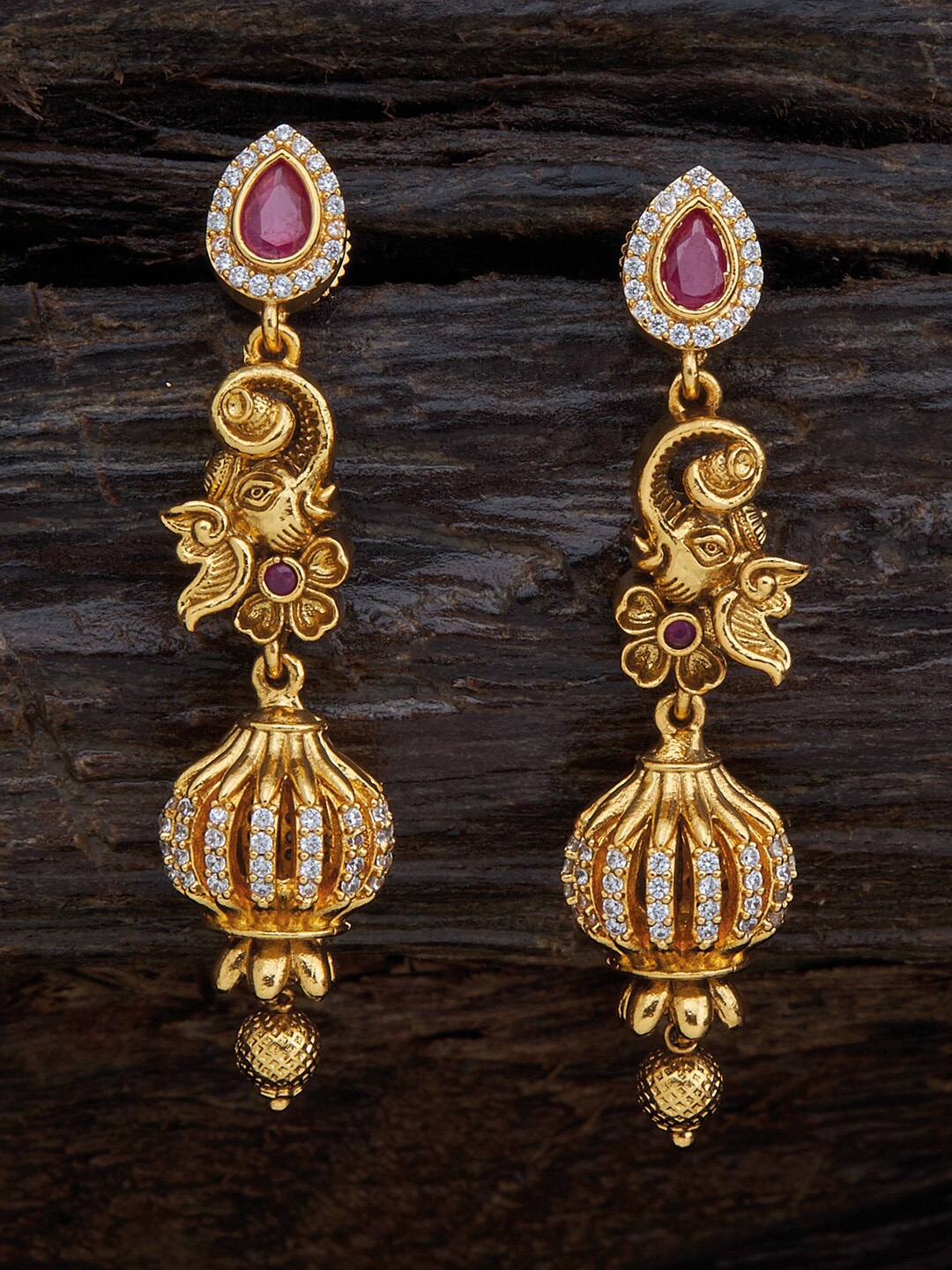 

Kushal's Fashion Jewellery Red & Gold-Toned Classic Drop Earrings