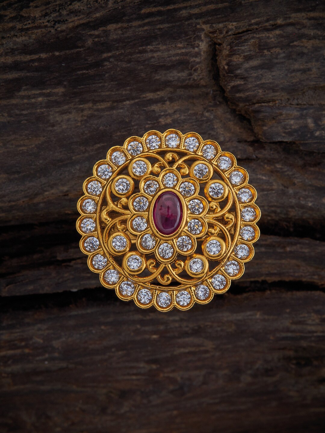 

Kushal's Fashion Jewellery Women Gold-Toned Red Stone-Studded Adjustable Finger Ring