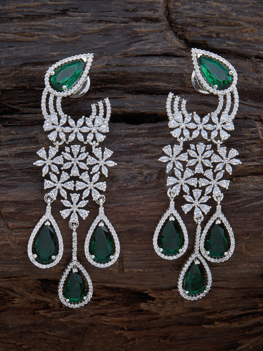 

Kushal's Fashion Jewellery Women Green & White Teardrop Shaped Drop Earrings