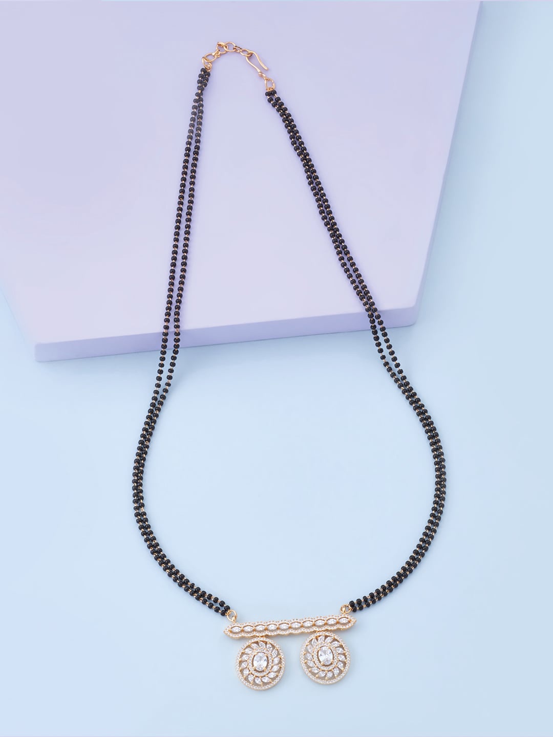 

Kushal's Fashion Jewellery Gold Plated White CZ-Studded Mangalsutra