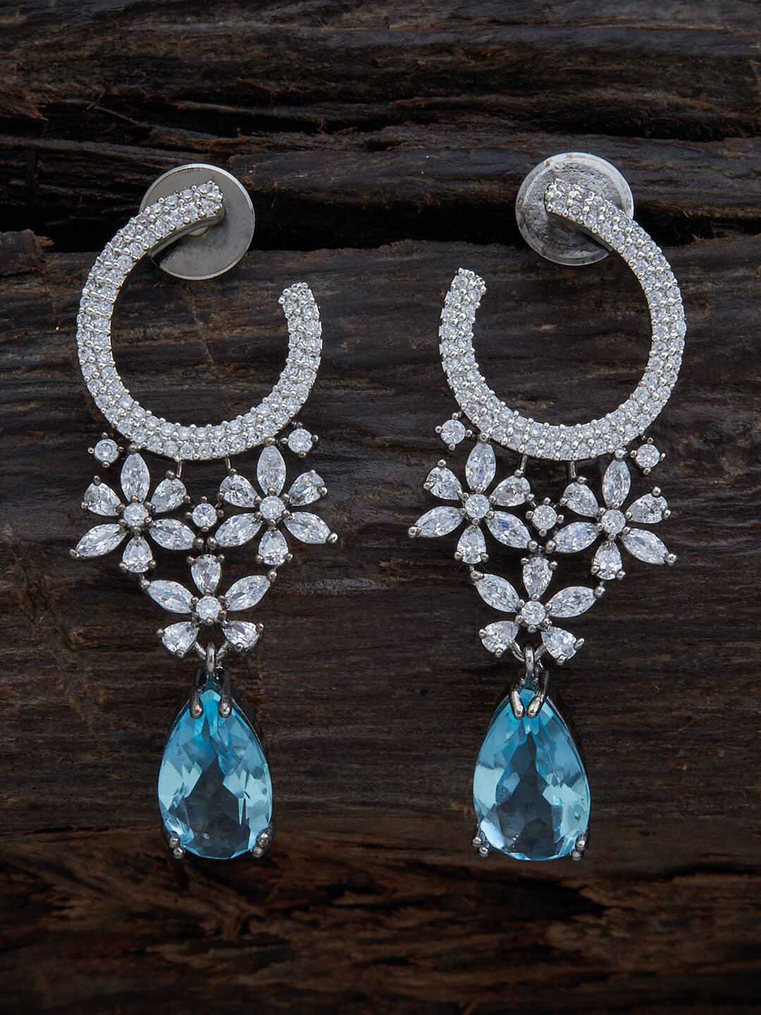 

Kushal's Fashion Jewellery Silver-Toned & Blue Floral Drop Earrings