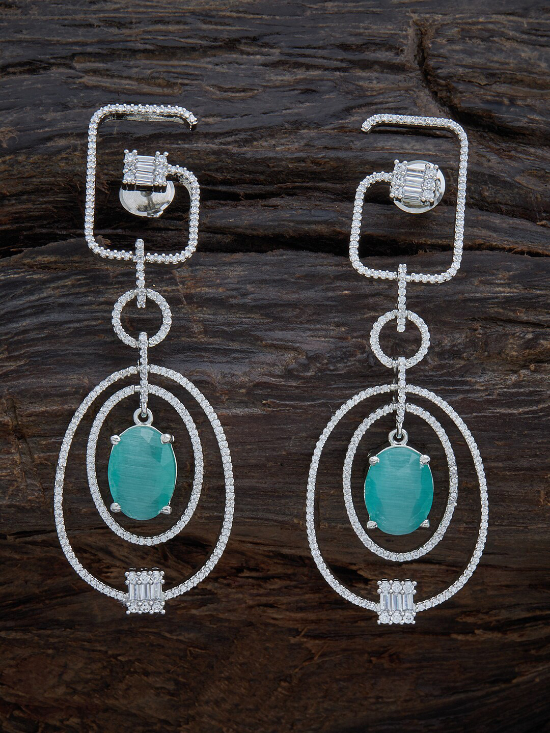 

Kushal's Fashion Jewellery Sea Green Rhodium Plated Contemporary Drop Earrings