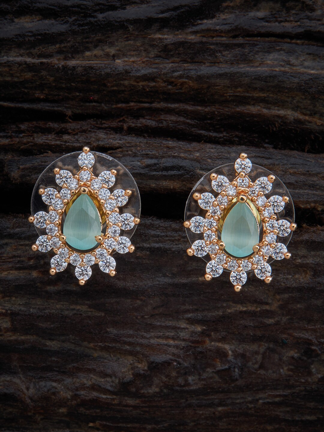 

Kushal's Fashion Jewellery Women Gold-Plated & Sea Green Floral Studs Earrings