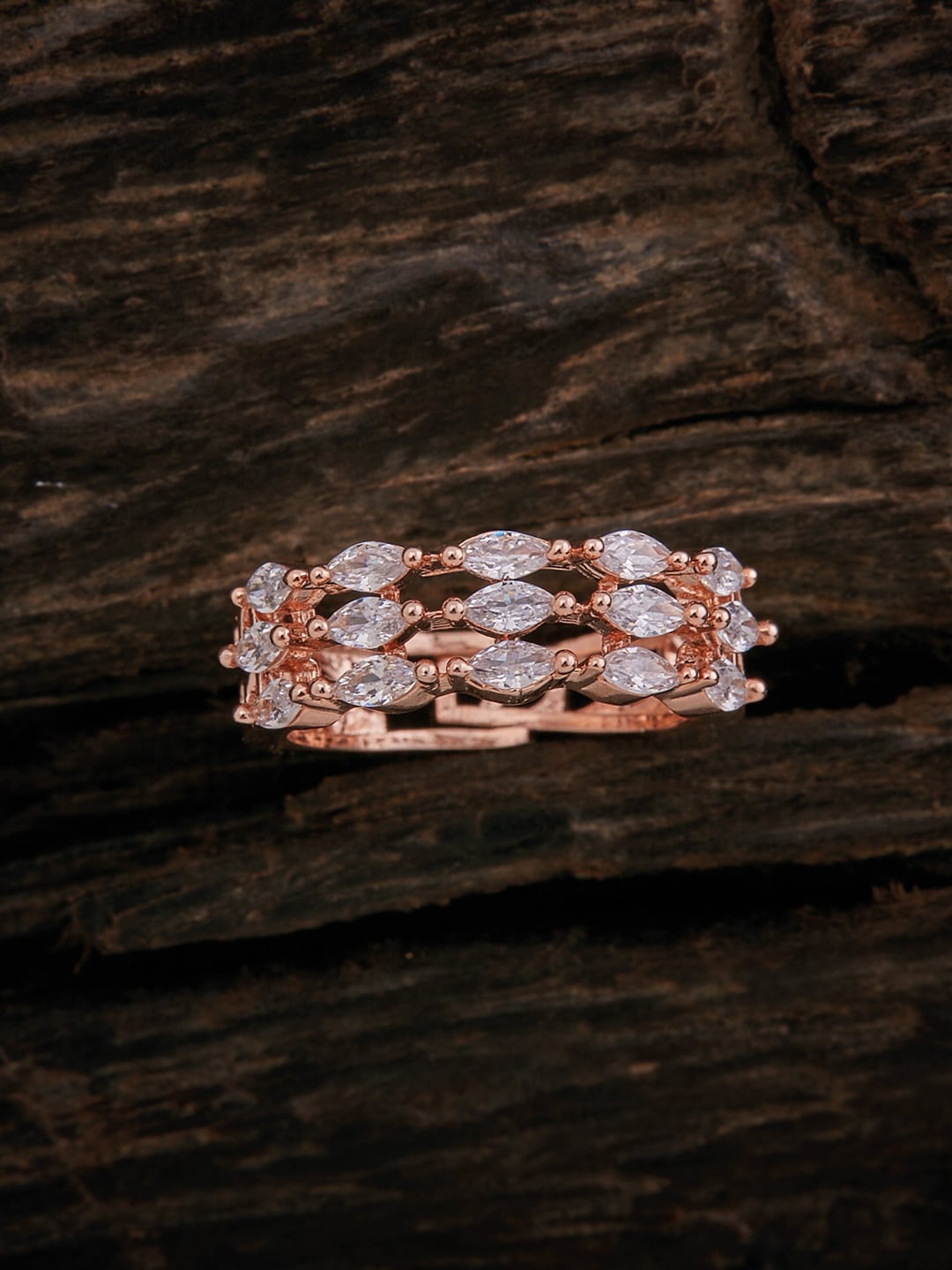 

Kushal's Fashion Jewellery Rose Gold-Plated White CZ Studded Adjustable Finger Ring