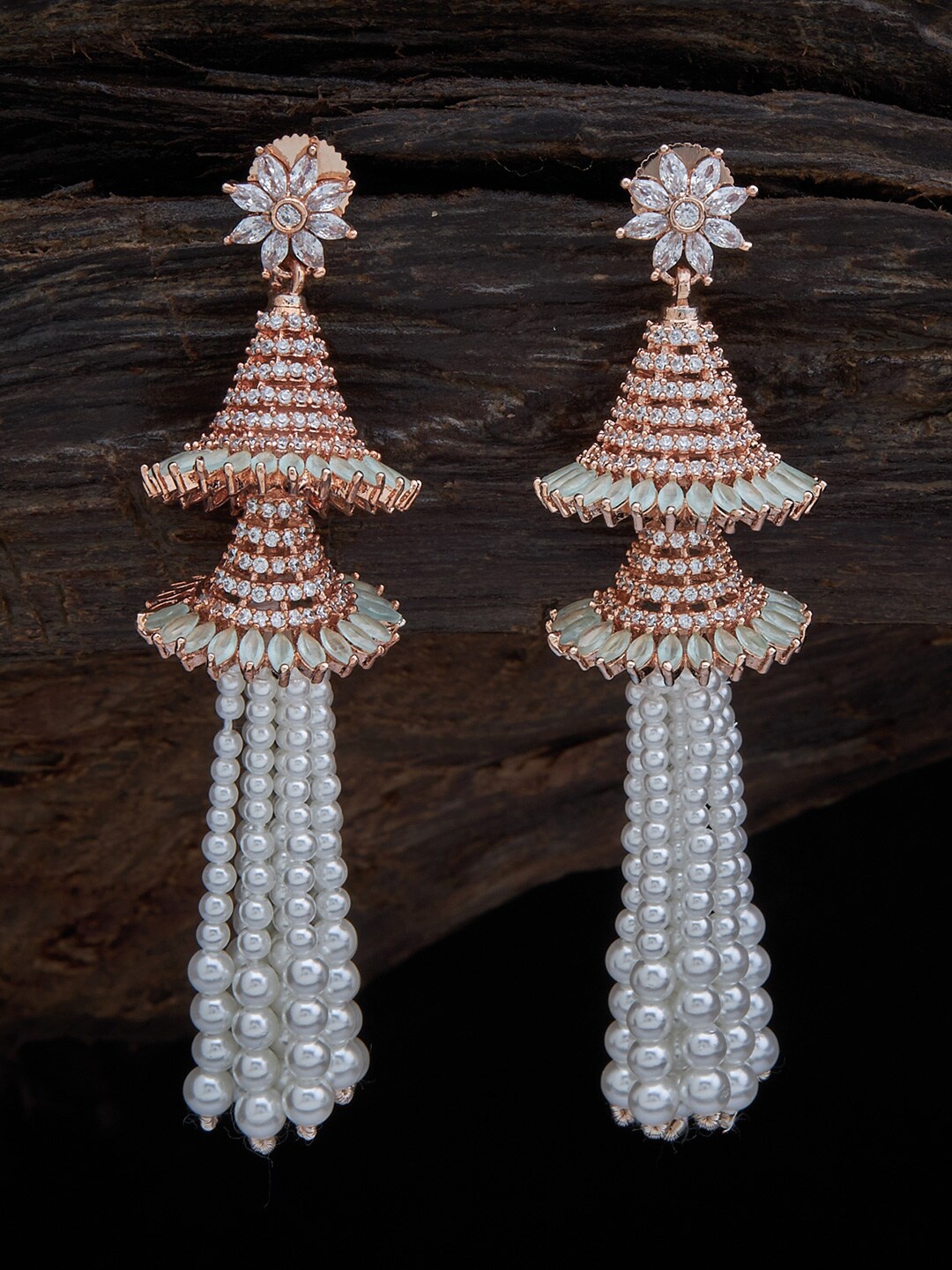 

Kushal's Fashion Jewellery Sea Green & White CZ Studded Drop Earrings